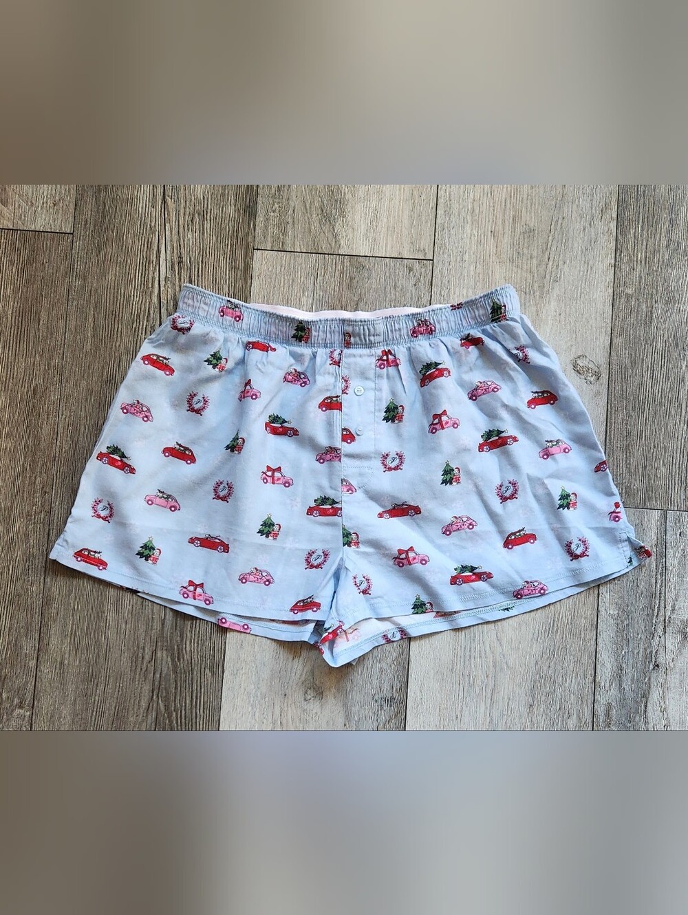 PINK by Victoria Secret Women's Light Blue Christmas Cars Print Pajama Shorts